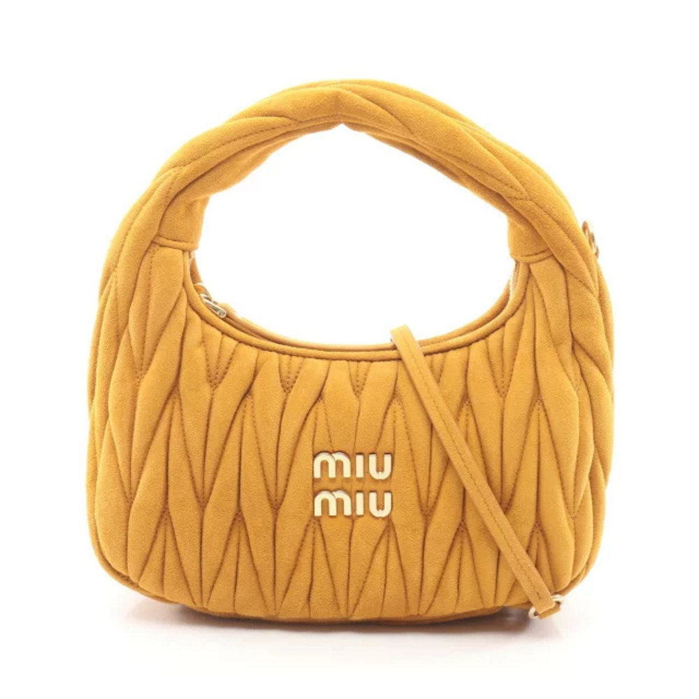Miu MIu Wonder Matelasse Handbag Suede Brown